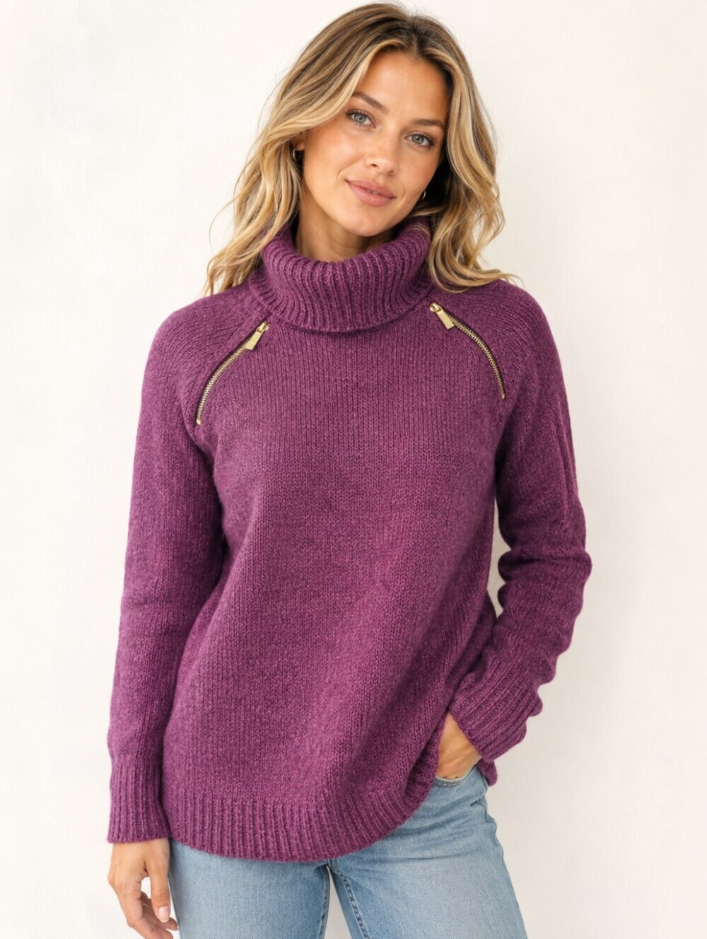 Michael Michael Kors double zip Mauve  sweater.S‎